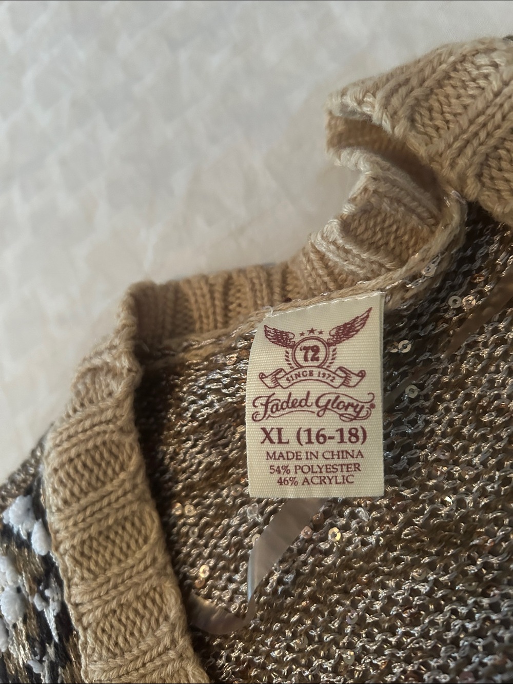 Faded Glory Metallic Sequin Knit Sweater - Gold & Tan